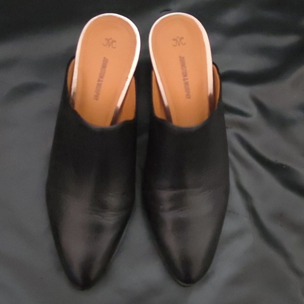 Johnston & Murphy Black 100% Leather Mules Slip On Block Heel 2.5 Shoe SZ 7.5 US - Picture 3 of 11